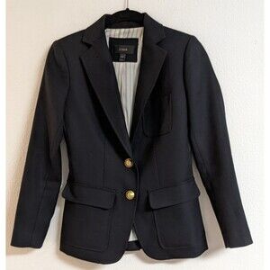 Women's J.CREW 100% Wool Navy Blue SCHOOLBOY 2 Button Blazer 00 Petite